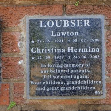 LOUBSER Lawton 1921-1988 &amp; Christina Hermina 1927-2003
