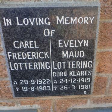 LOTTERING Carel Frederick 1922-1983 &amp; Evelyn Maud KLARES 1919-1981