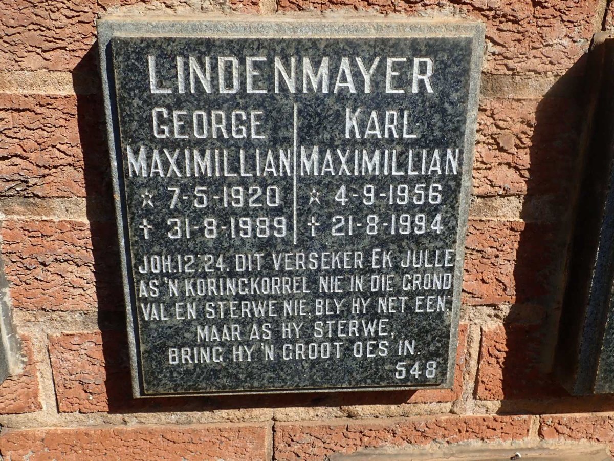 LINDENMAYER George Maximillian 1920-1989 :: LINDENMAYER Karl Maximillian 1956-1994