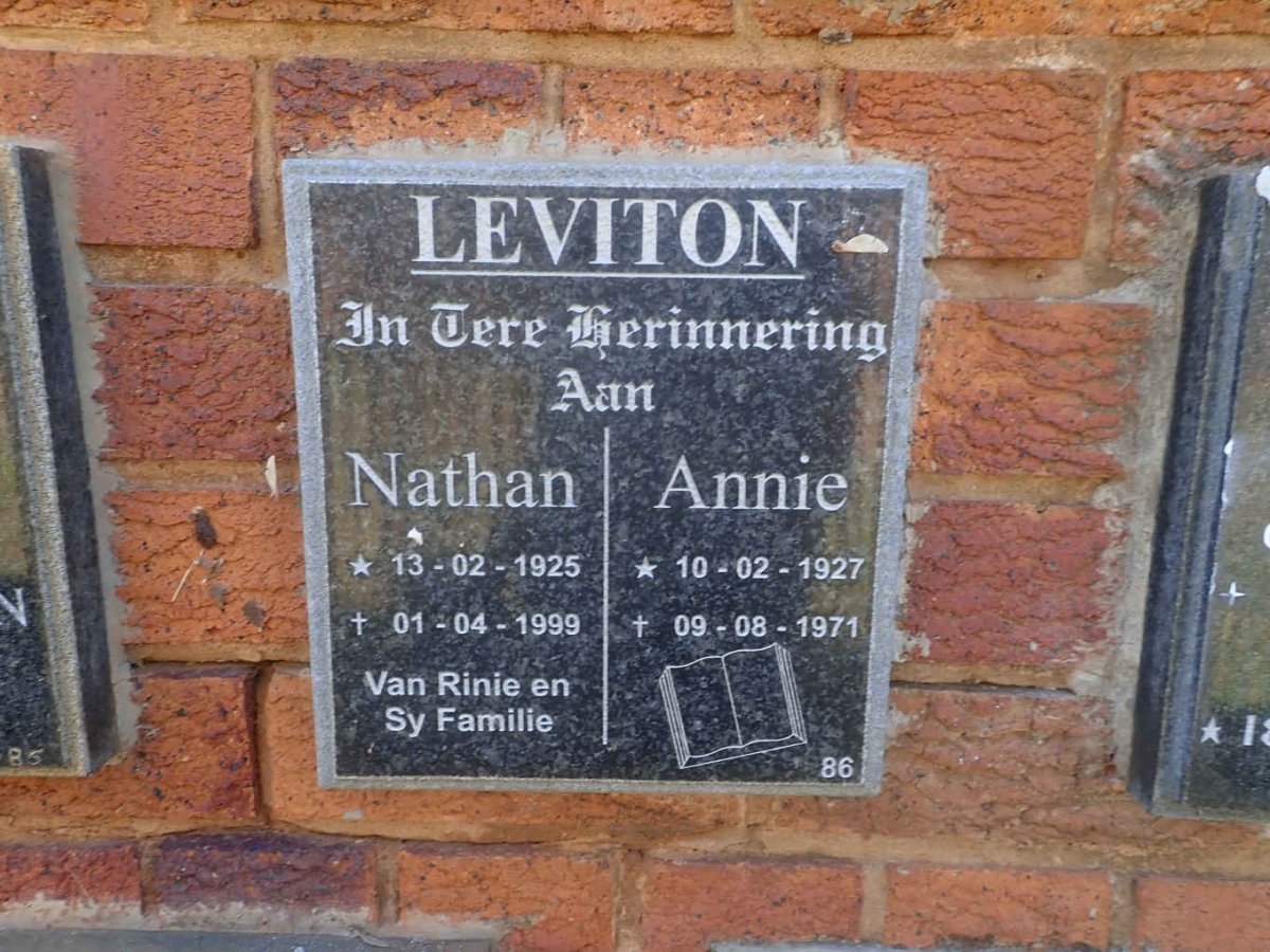 LEVITON Nathan 1925-1999 &amp; Annie 1927-1971
