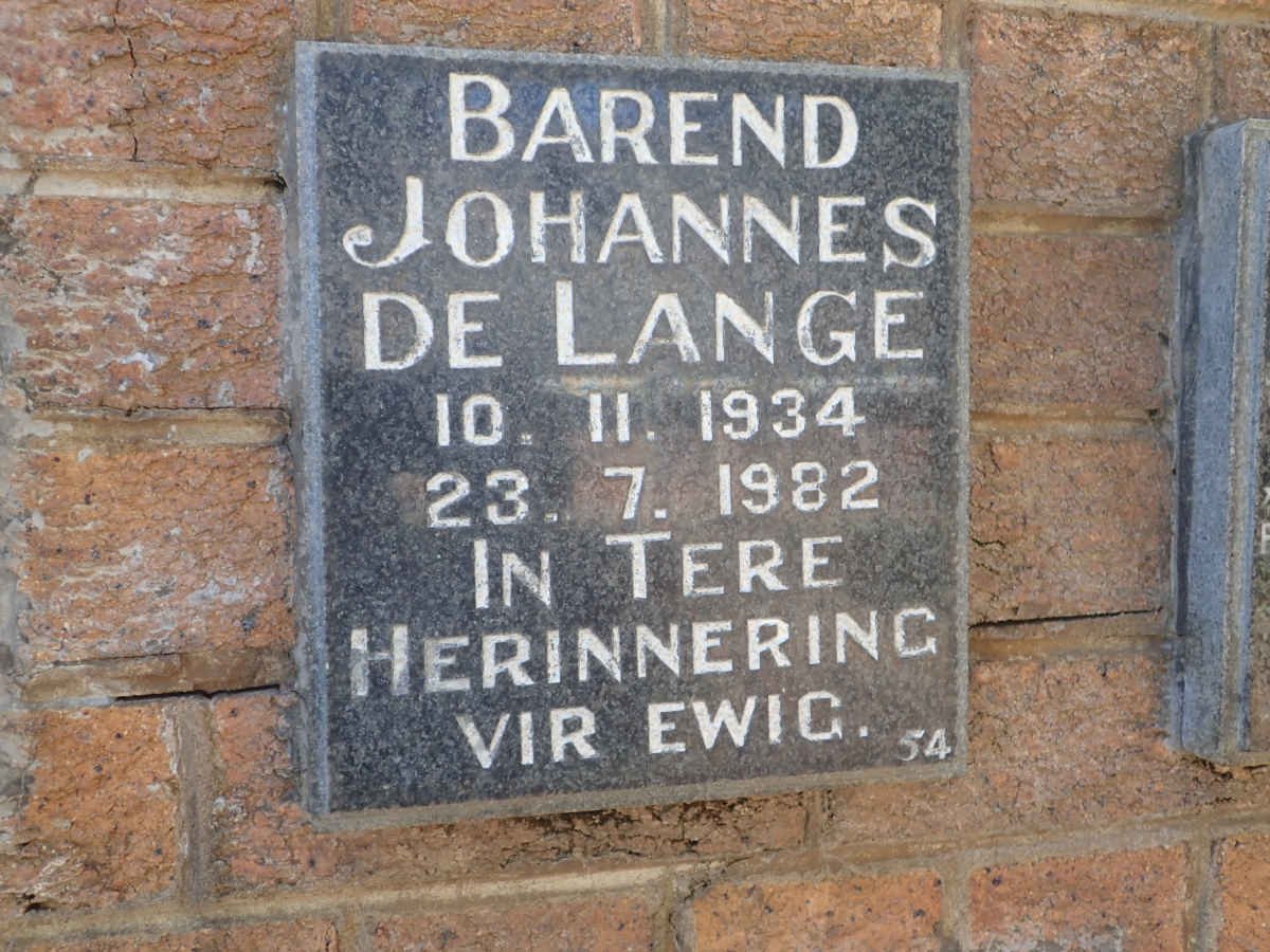 LANGE Barend Johannes, de 1934-1982