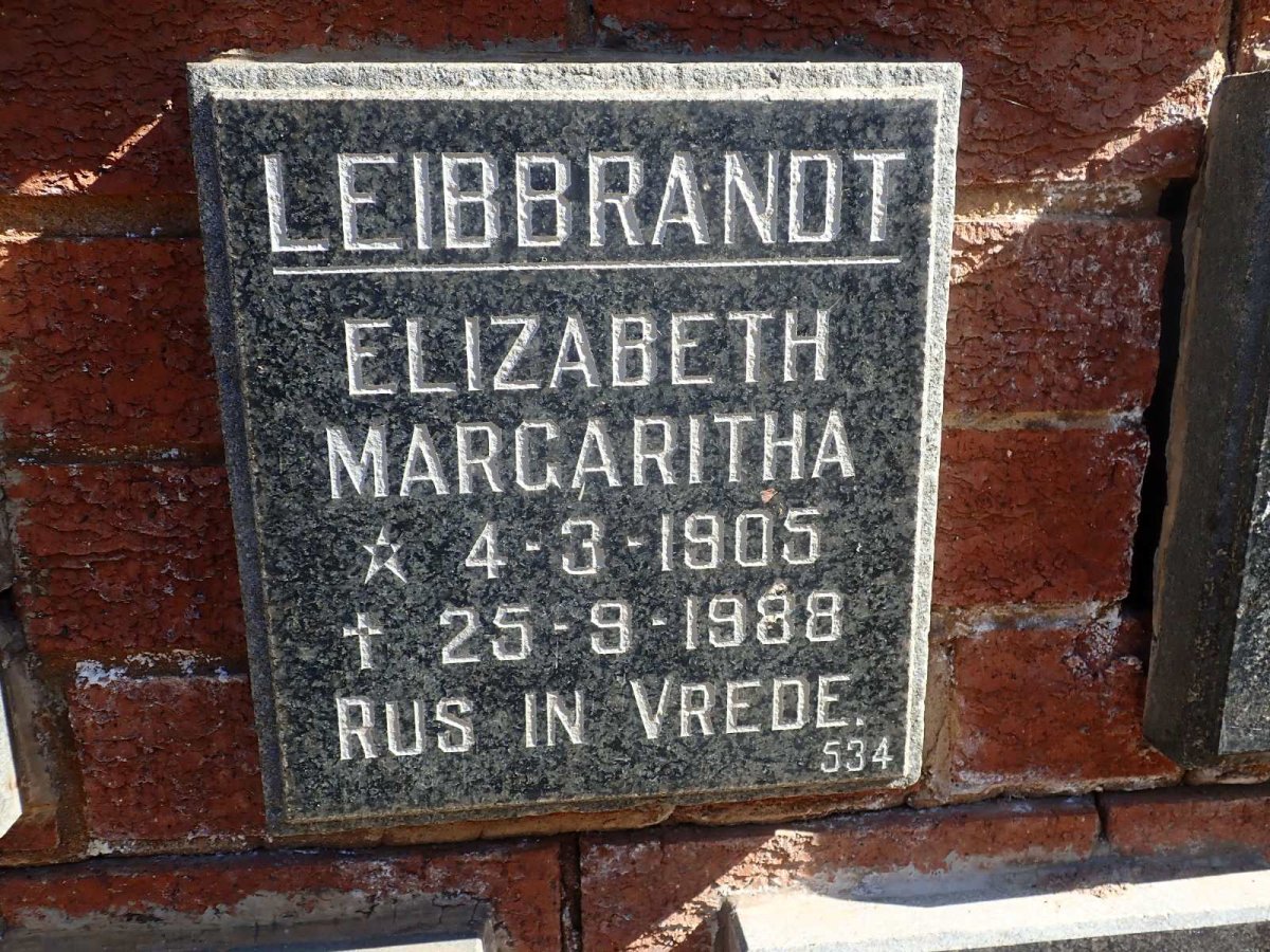 LEIBBRANDT Elizabeth Margaritha 1905-1988