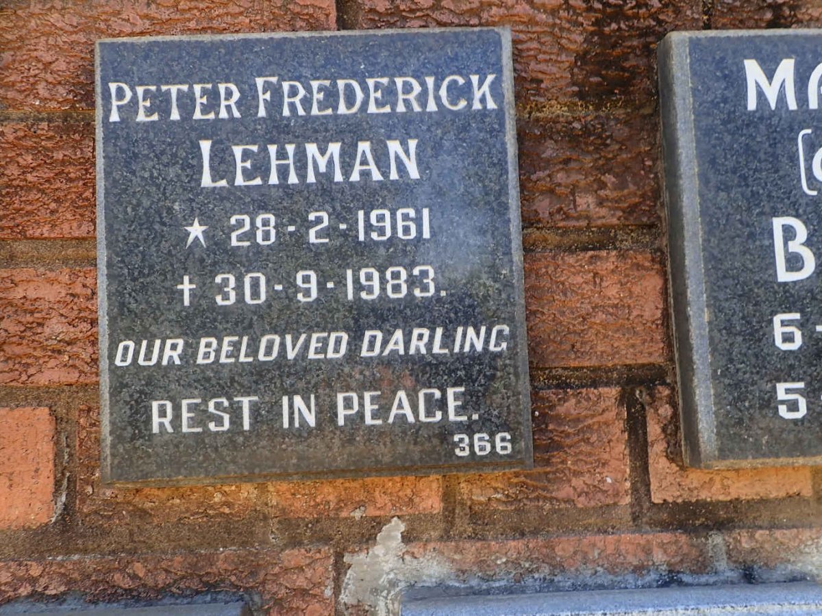LEHMAN Peter Frederick 1961-1983