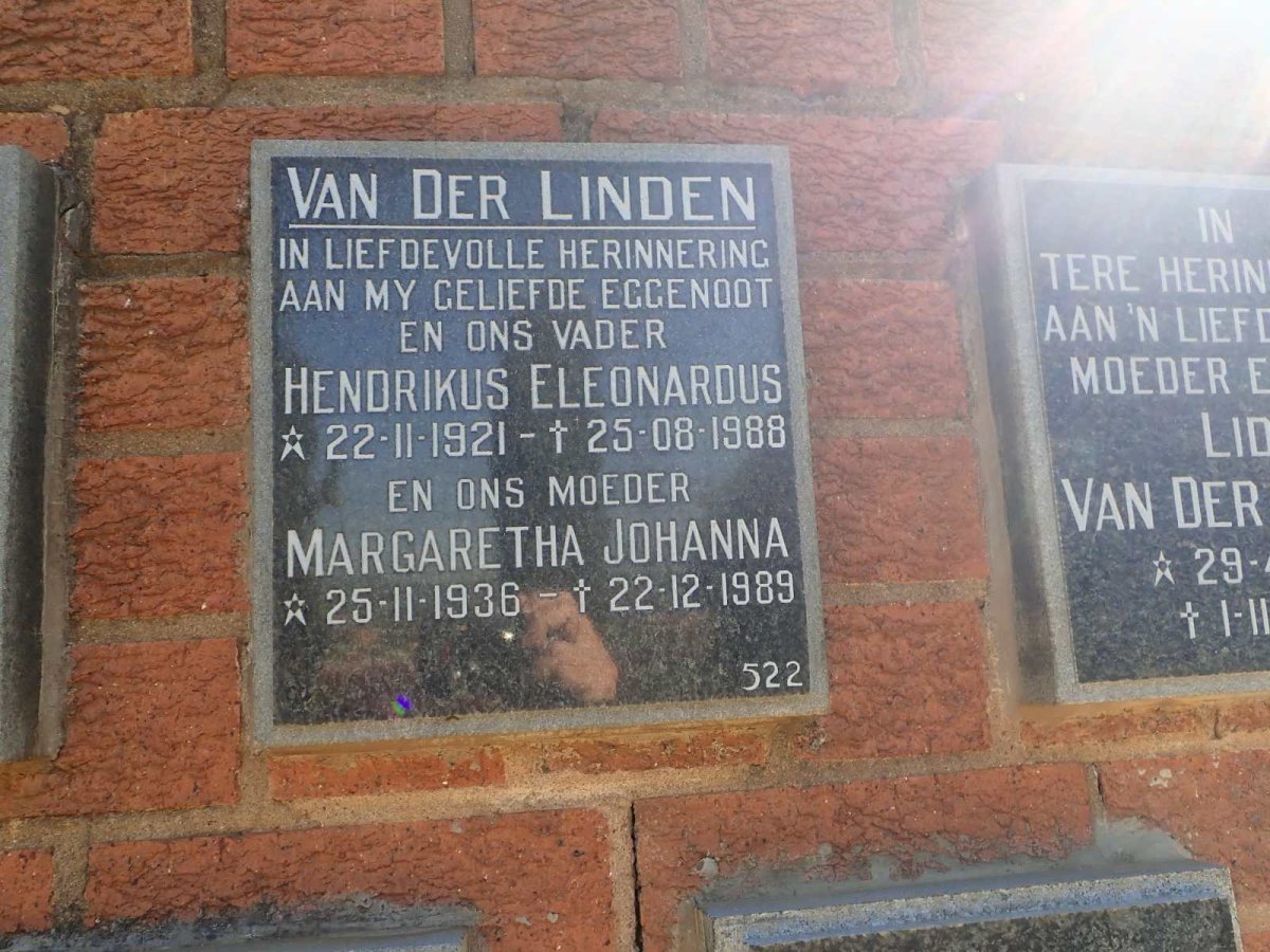LINDEN Hendrikus Eleonardus, van der 1921-1988 &amp; Margaretha Johanna 1936-1989