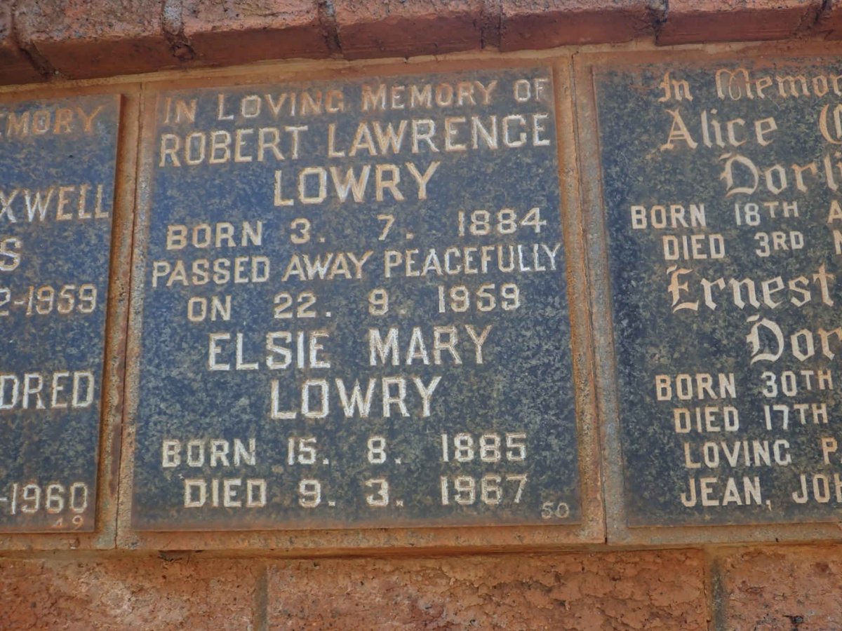 LOWRY Robert Lawrence 1884-1959 &amp; Elsie Mary 1885-1967