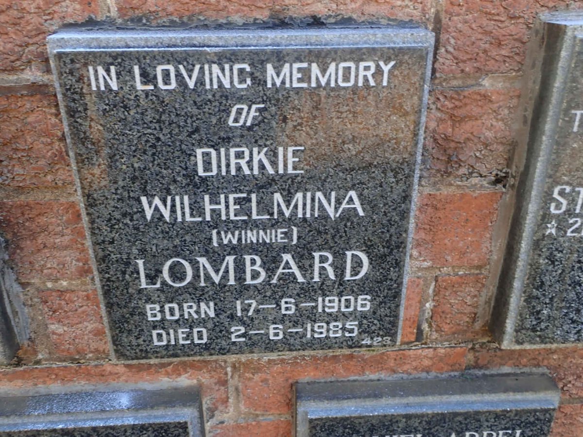 LOMBARD Dirkie Wilhelmina 1906-1985