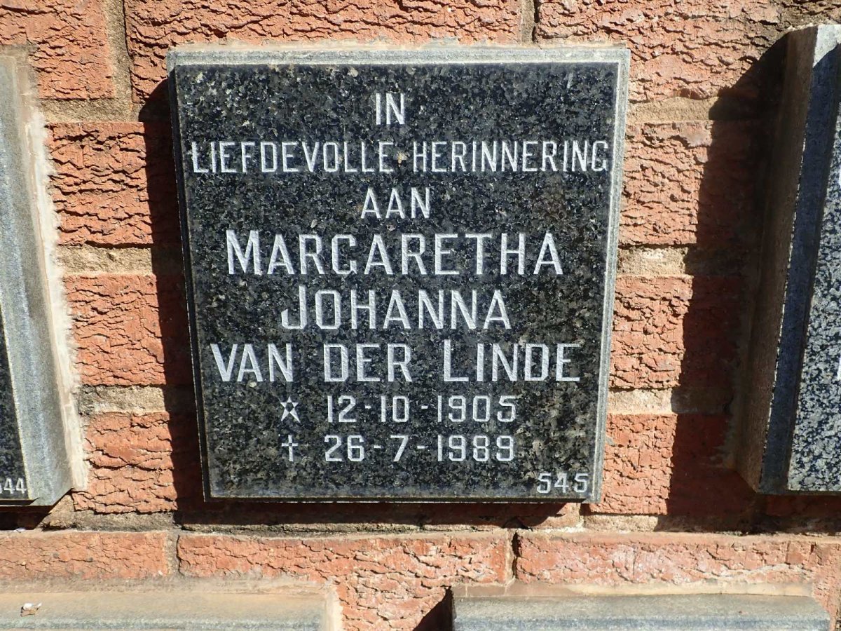 LINDE Margaretha Johanna, van der 1905-1989