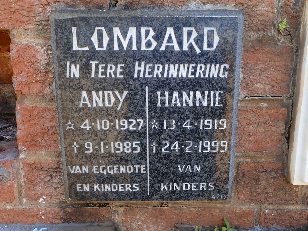 LOMBARD Andy 1927-1985 &amp; Hannie 1919-1999
