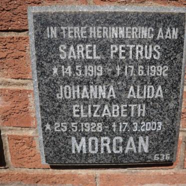 MORGAN Sarel Petrus 1919-1992 &amp; Johanna Alida Elizabeth 1928-2003