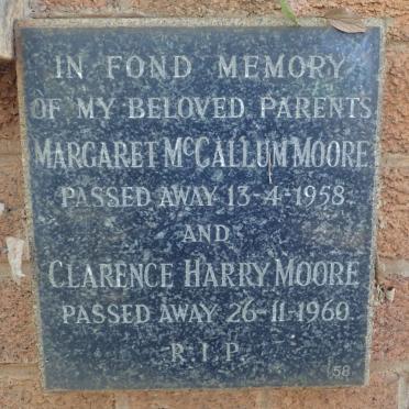 MOORE Clarence Harry -1960 &amp; Margaret McCallum -1958