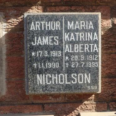 NICHOLSON Arthur James 1913-1990 &amp; Maria Katrina Alberta 1912-1995