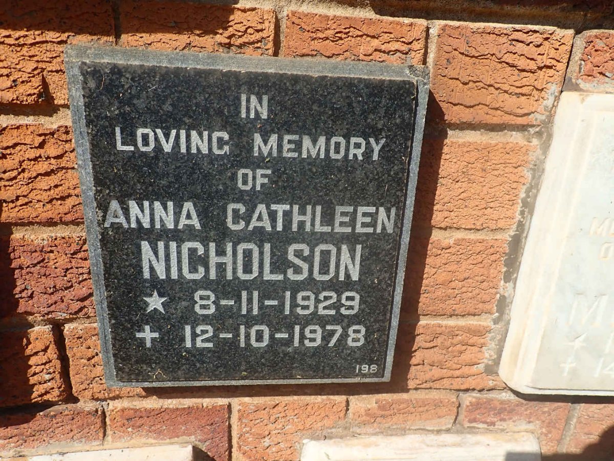 NICHOLSON Anna Cathleen 1929-1978