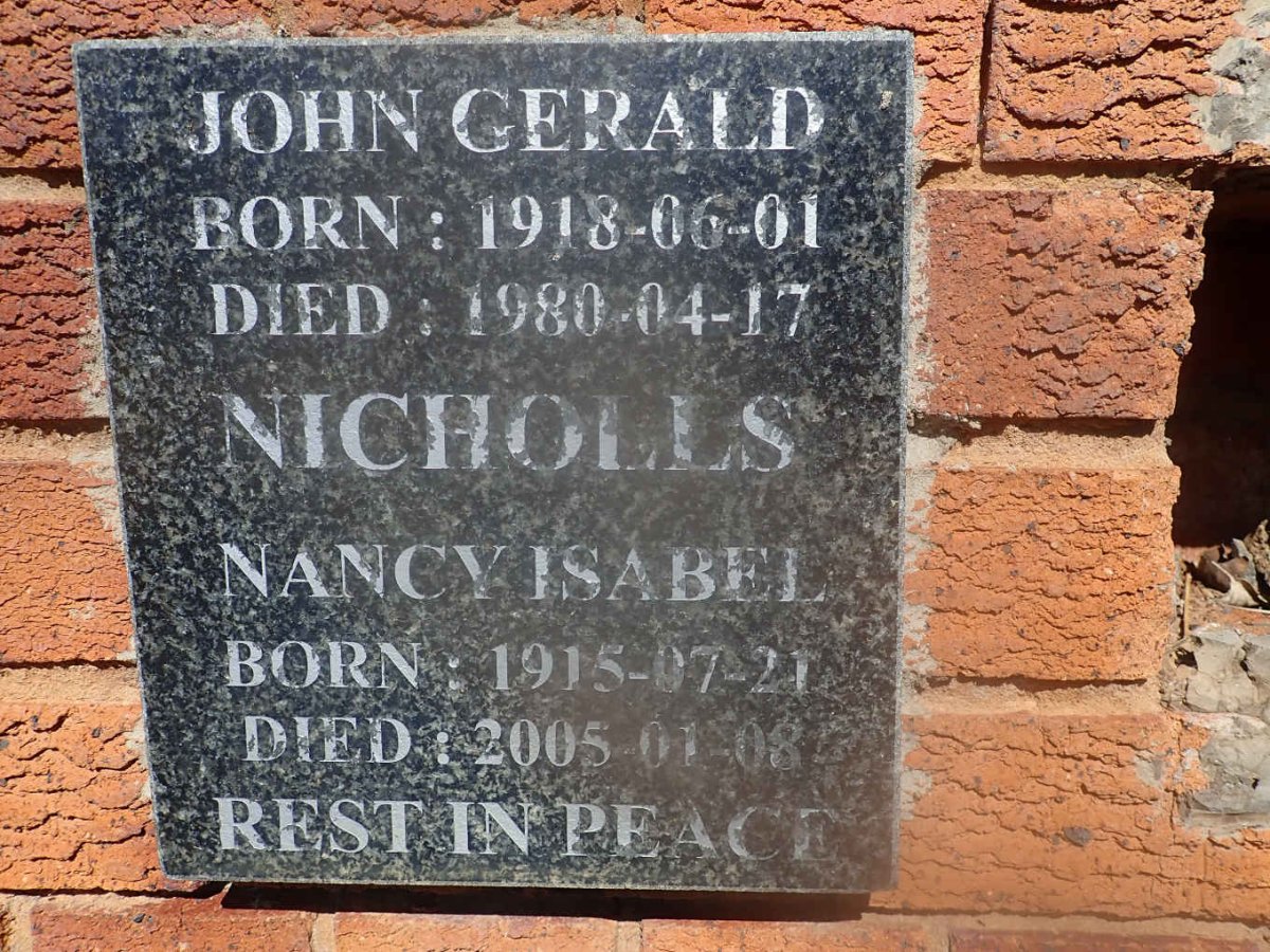 NICHOLLS John Gerald 1918-1980 &amp; Nancy Isabel 1915-2005