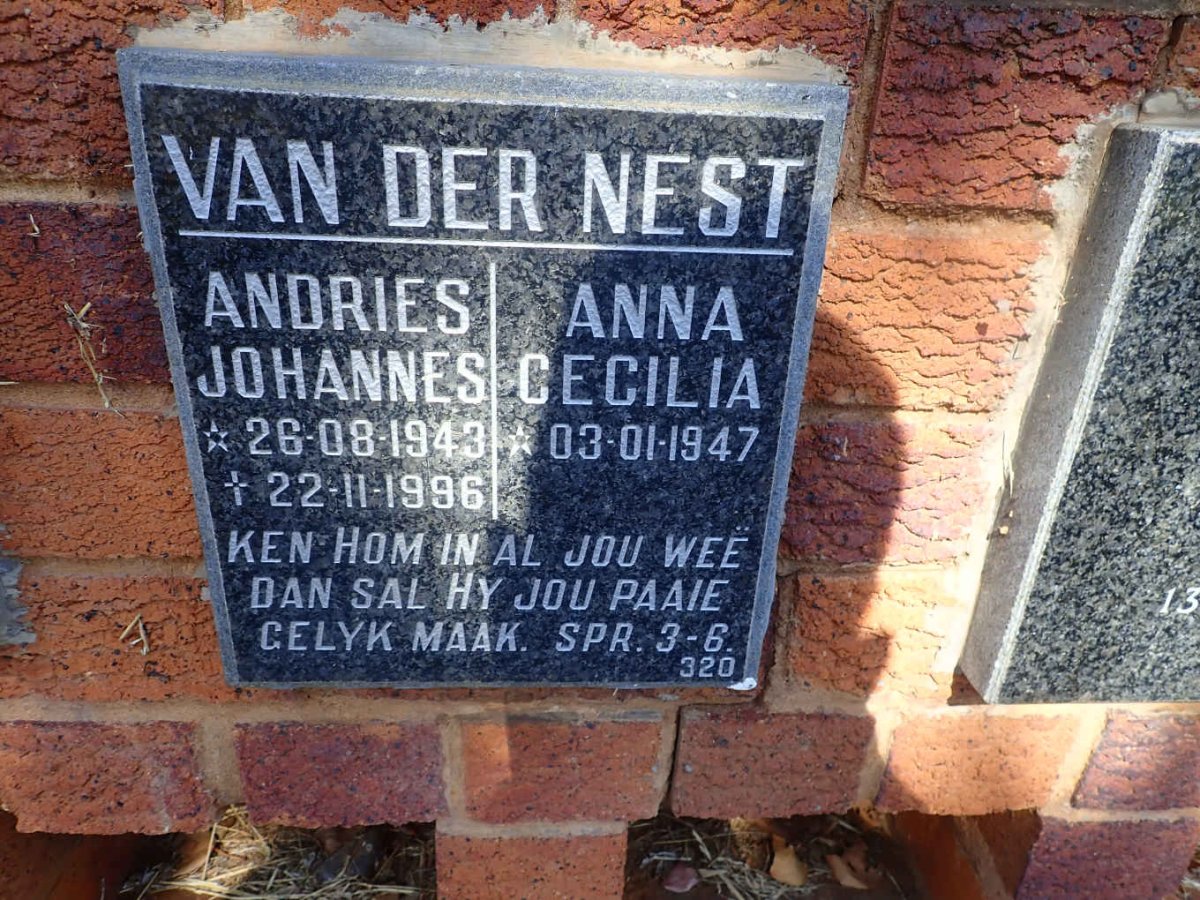 NEST Andries Johannes, van der 1943-1996 &amp; Anna Cecilia 1947-