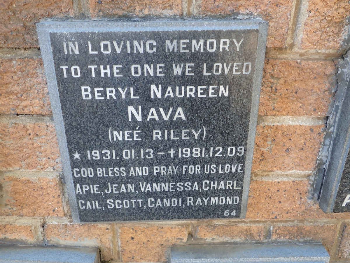 NAVA Beryl Naureen nee RILEY 1931-1981