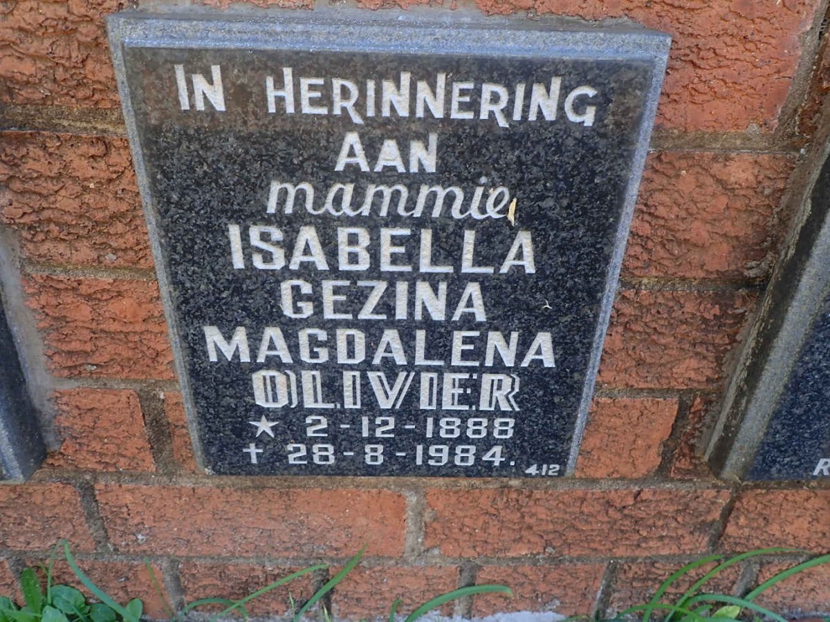 OLIVIER Isabella Gezina Magdalena 1888-1984