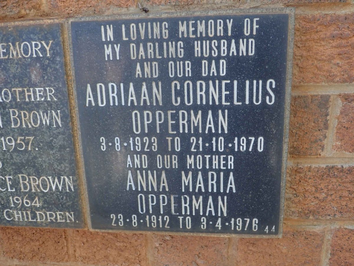 OPPERMAN Adriaan Cornelius 1923-1970 &amp; Anna Maria 1912-1976