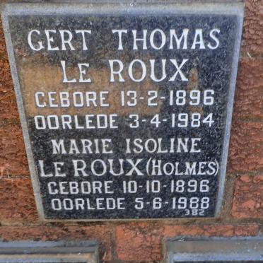 ROUX Gert Thomas, le 1896-1984 &amp; Marie Isoline HOLMES 1896-1988