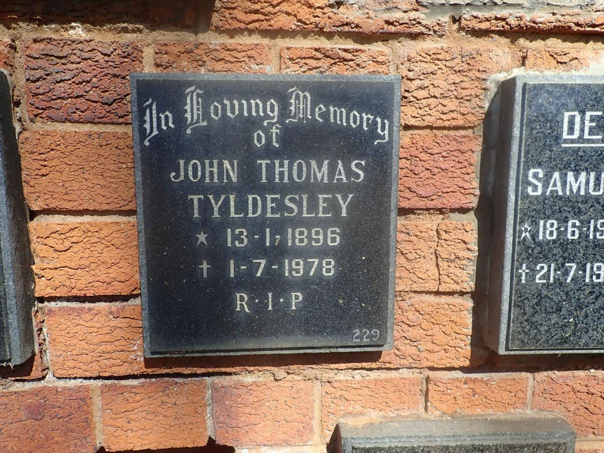TYLDESLEY John Thomas 1896-1978