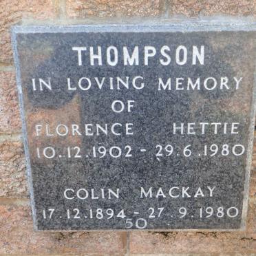 THOMPSON Colin Mackay 1894-1980 &amp; Florence Hettie 1902-1980