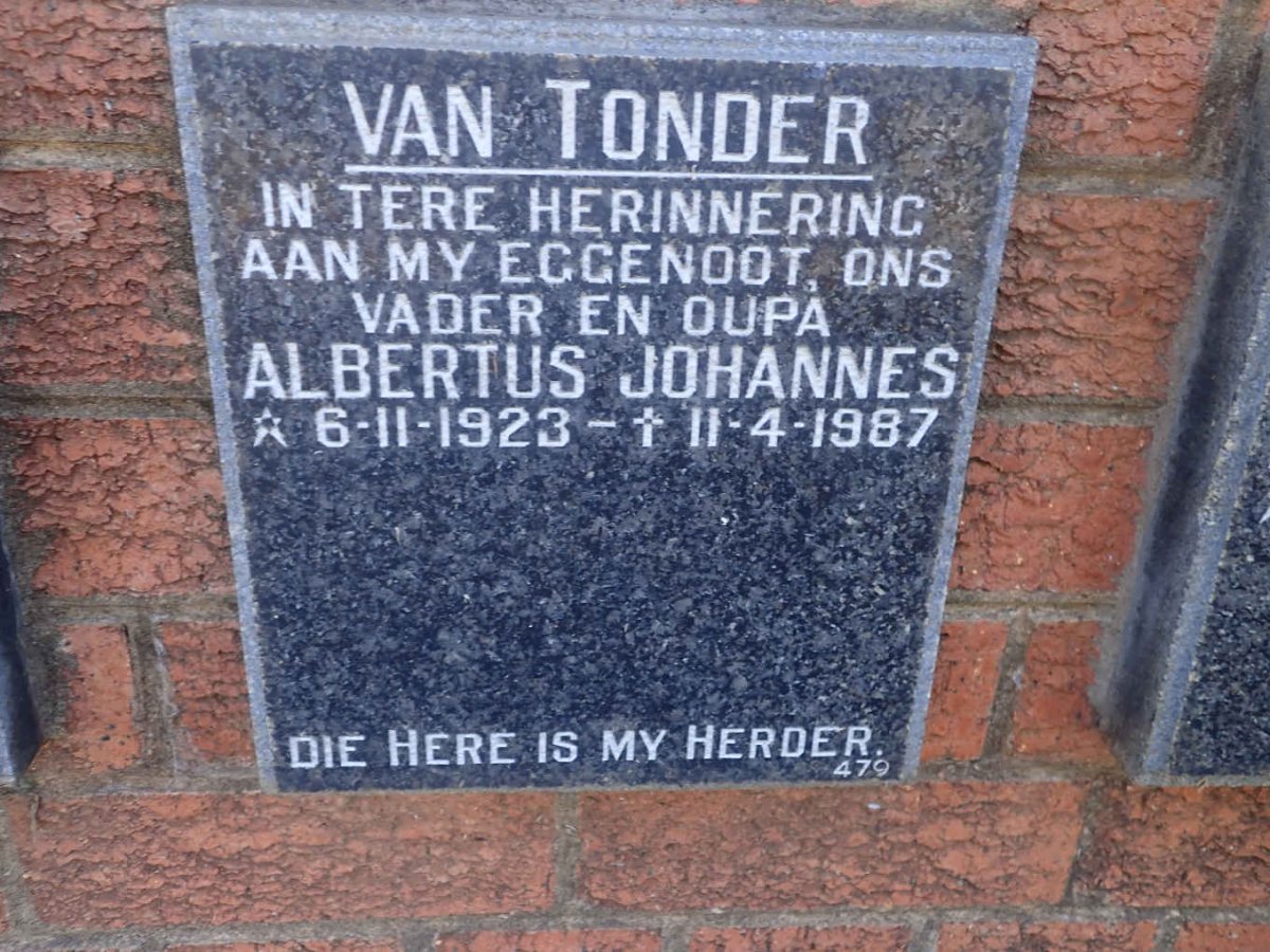 TONDER Albertus Johannes, van 1923-1987