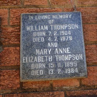 THOMPSON William 1904-1978 &amp; Mary Anne Elizabeth 1895-1984
