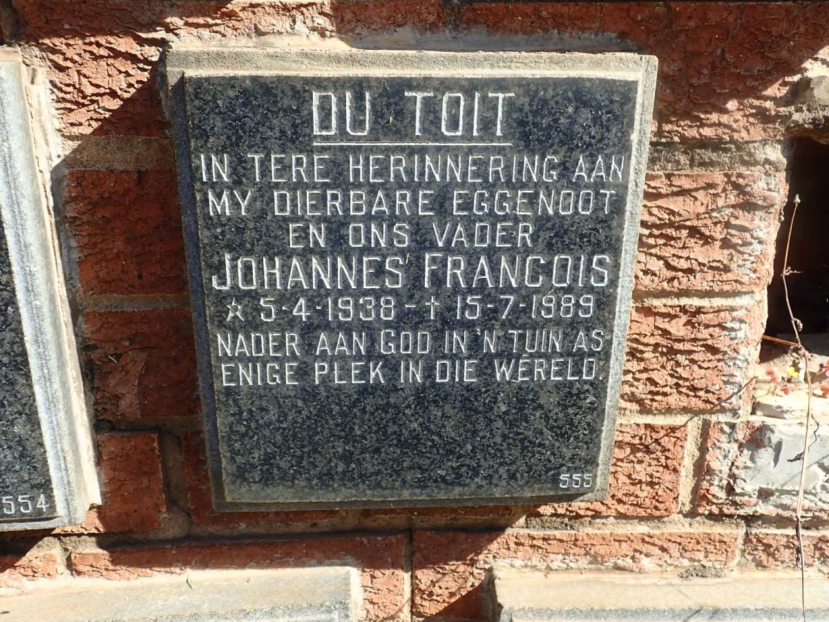 TOIT Johannes Francois, du 1938-1989