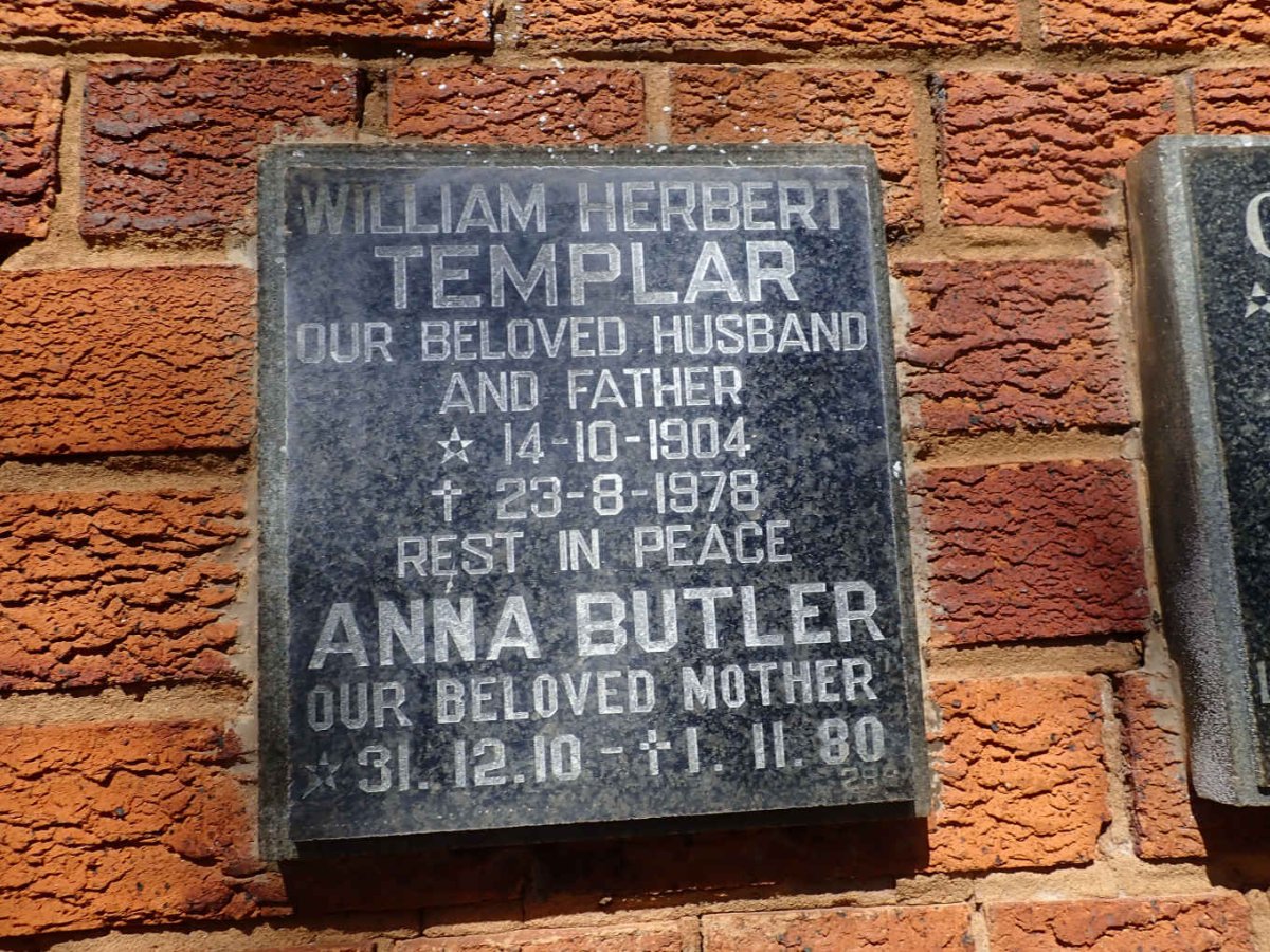 TEMPLAR William Herbert 1904-1978 &amp; Anna Butler 1910-1980