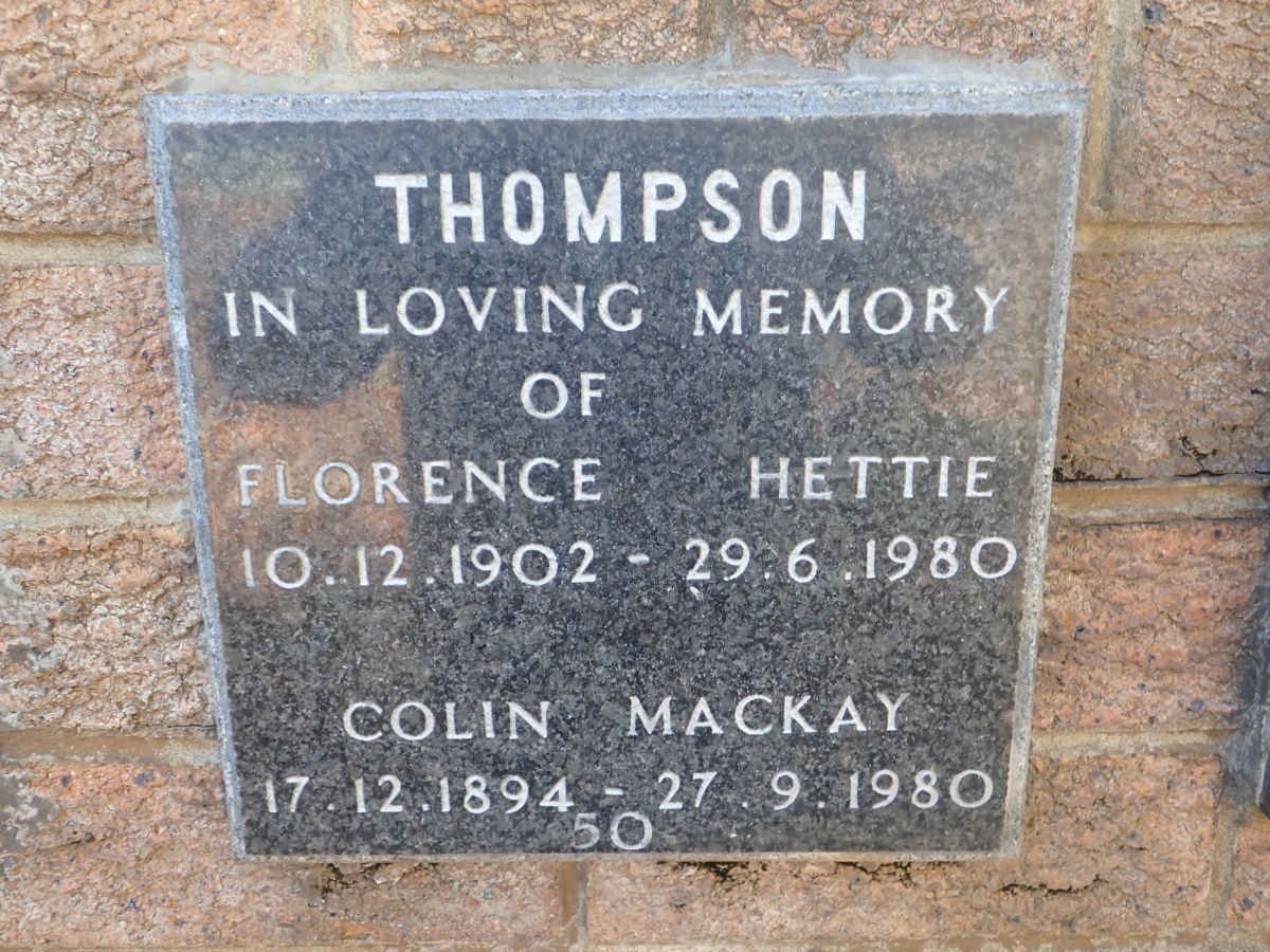 THOMPSON Colin Mackay 1894-1980 &amp; Florence Hettie 1902-1980