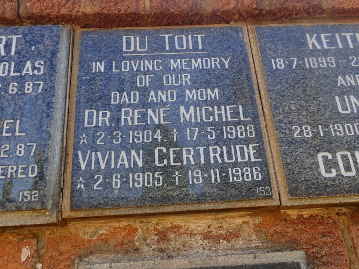 TOIT Rene Michel, du 1904-1988 &amp; Vivian Gertrude 1905-1986