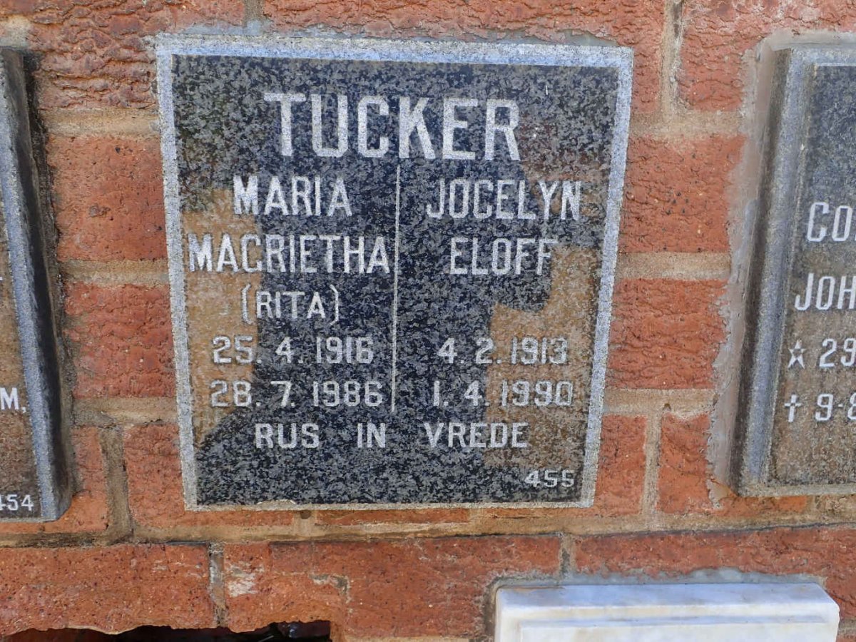 TUCKER Maria Magrietha 1916-1986 :: TUCKER Jocelyn Eloff 1913-1990