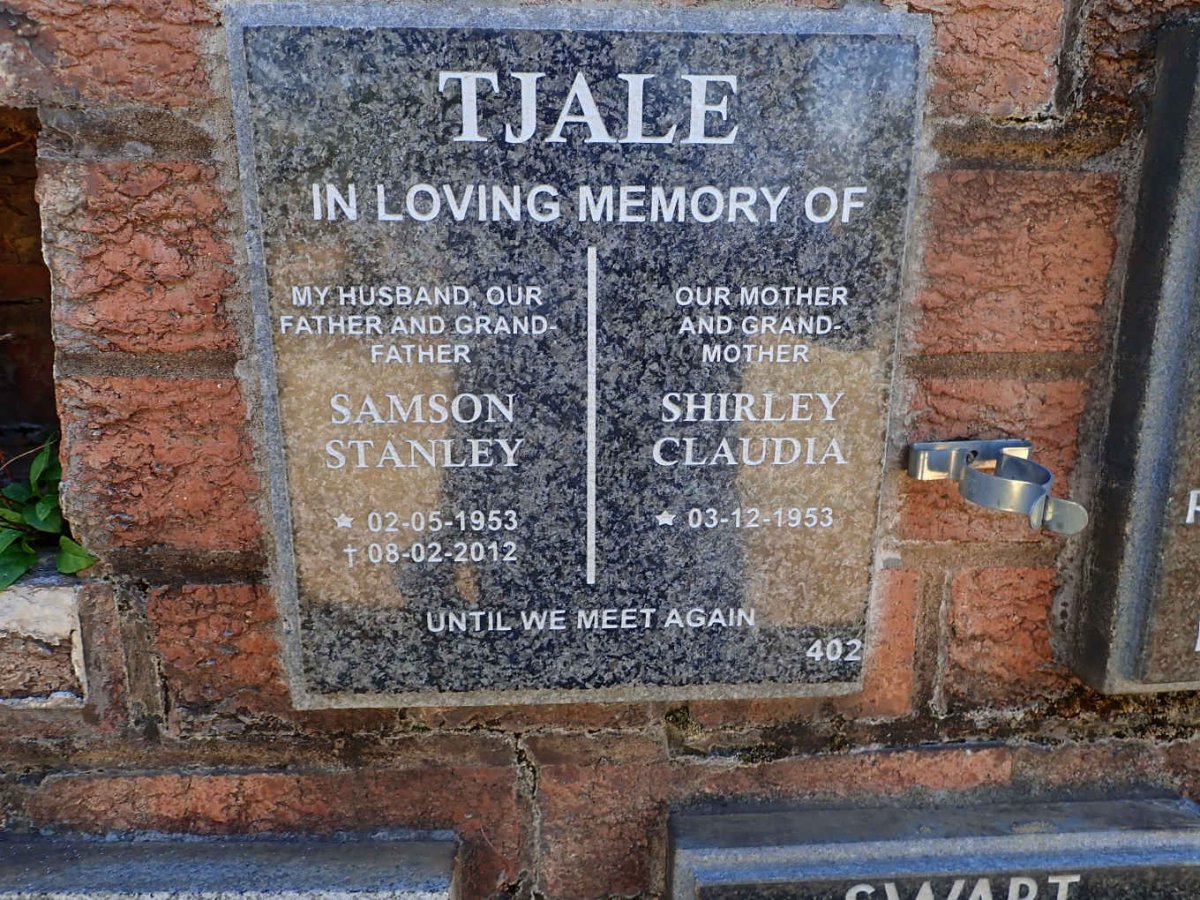 TJALE Samson Samuel 1953-2012 &amp; Shirley Claudia 1953-