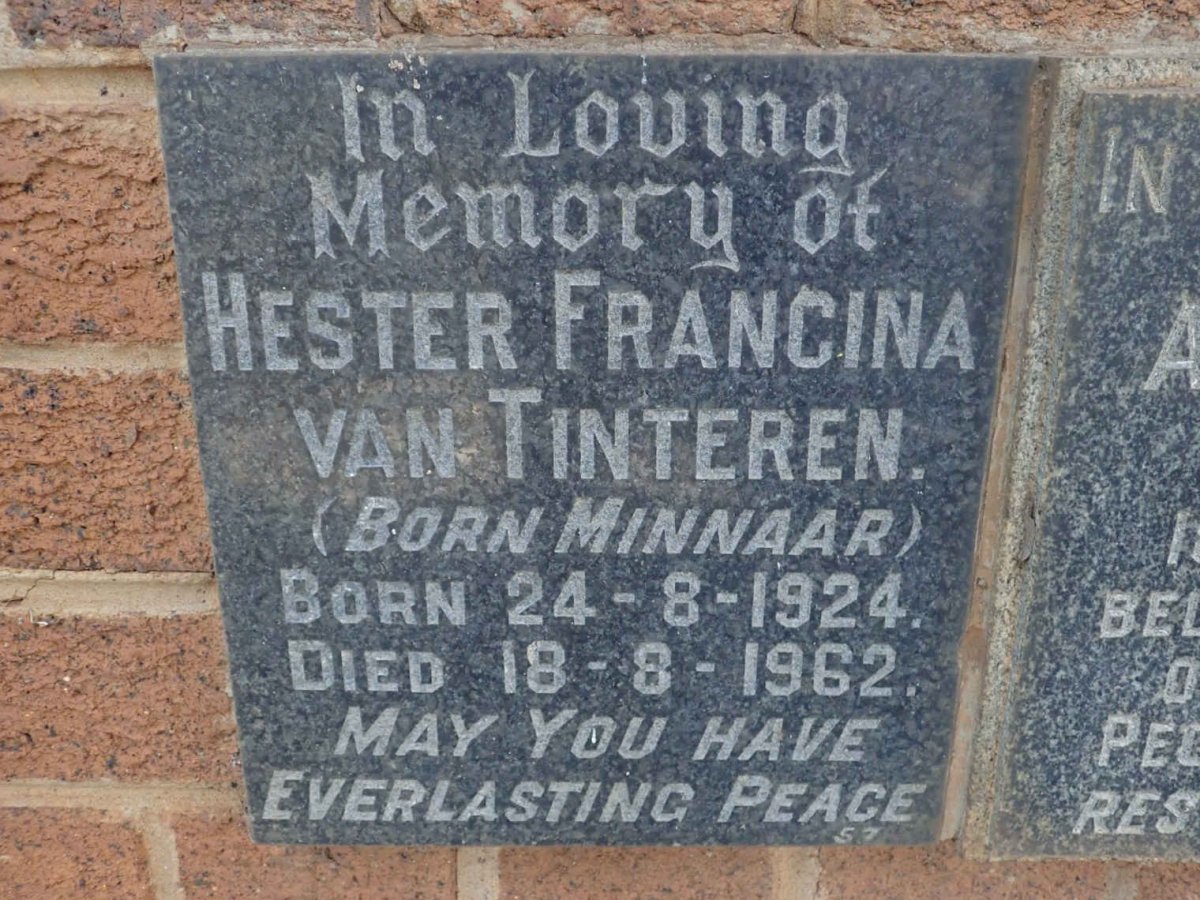 TINTEREN Hester Francina, van nee MINNAAR 1924-1962