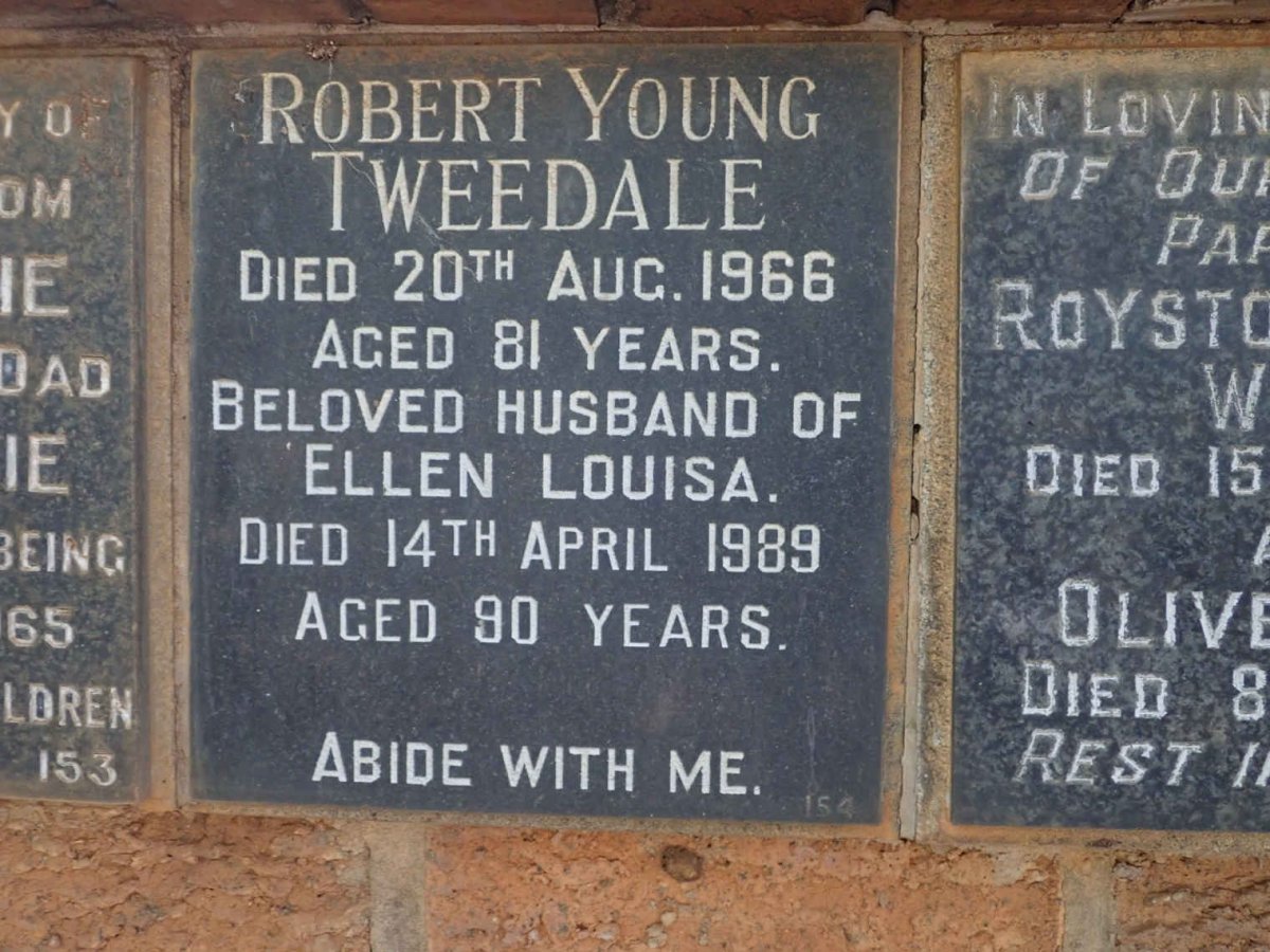TWEEDALE Robert Young -1966 &amp; Ellen Louisa -1989