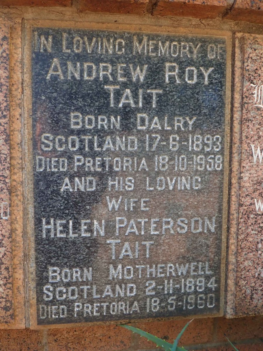 TAIT Andrew Roy 1893-1958 &amp; Helen Paterson 1894-1960