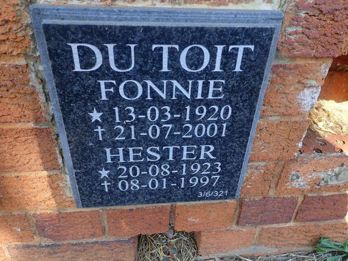 TOIT Fonnie, du 1920-2001 &amp; Hester 1923-1997