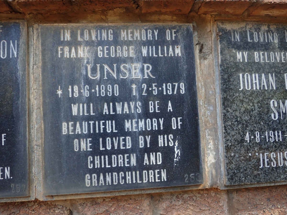 UNSER Frank George William 1890-1979