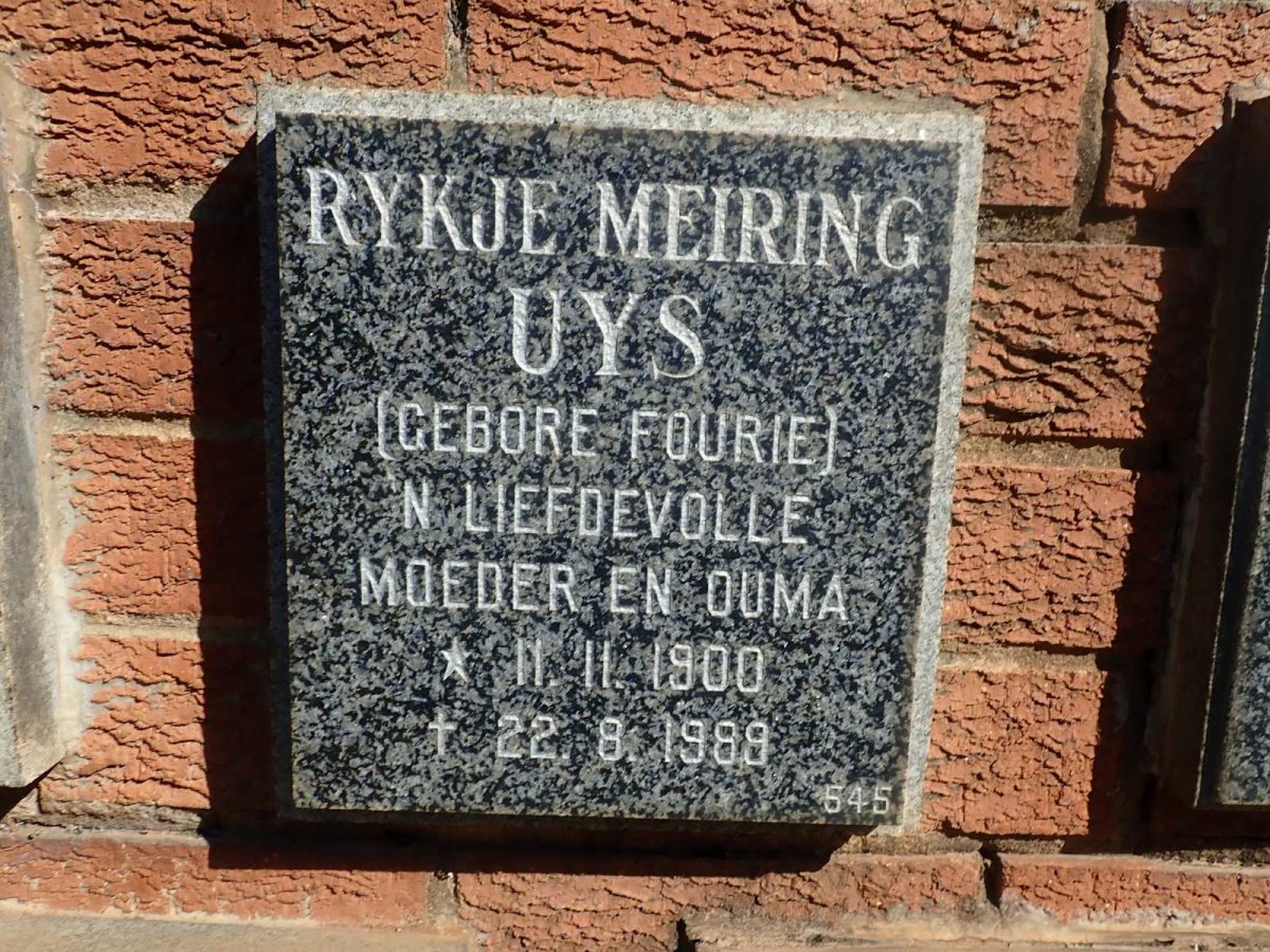 UYS Rykje Meiring nee FOURIE 1900-1989