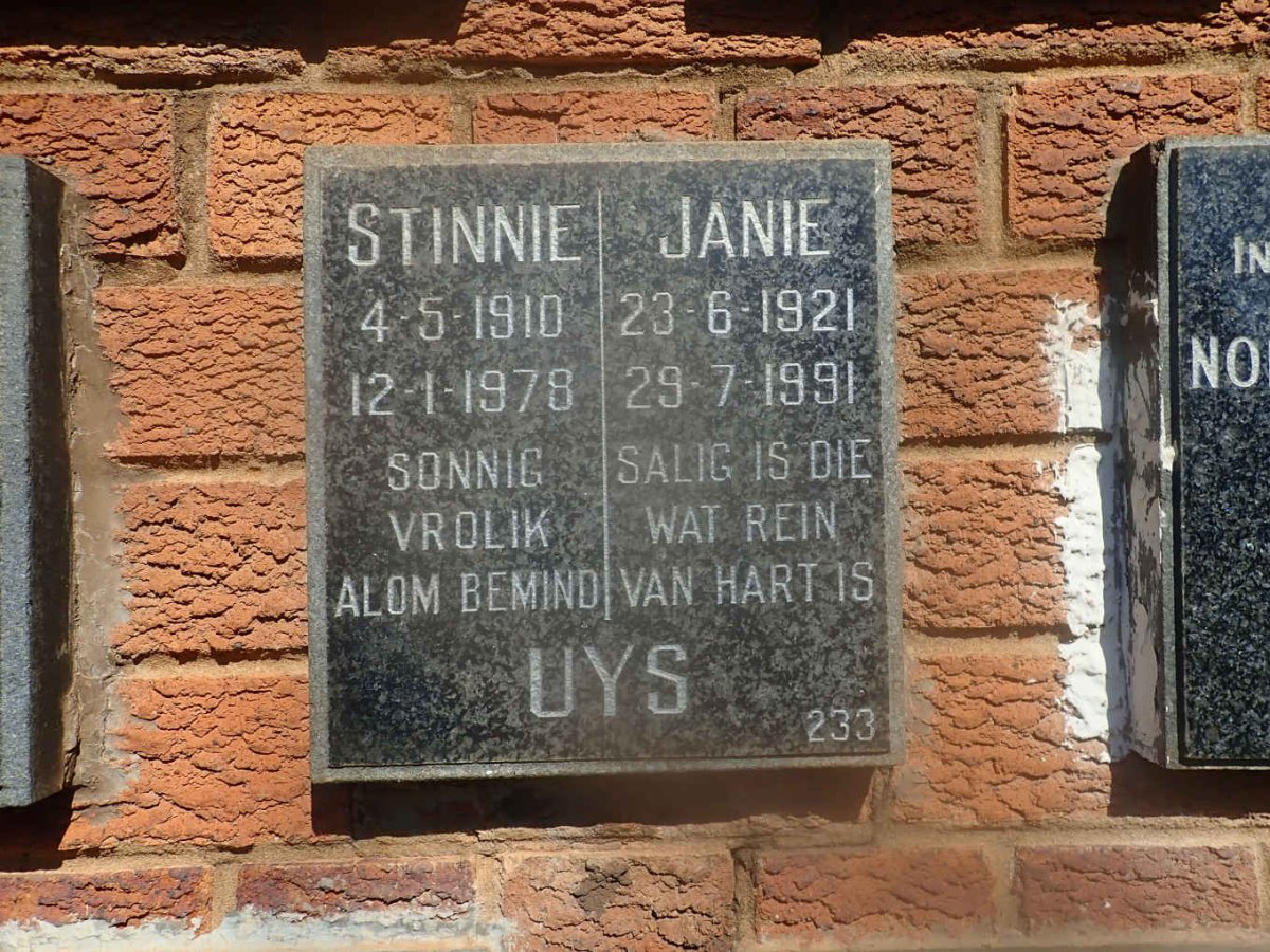 UYS Stinnie 1910-1978 :: UYS Janie 1921-1991
