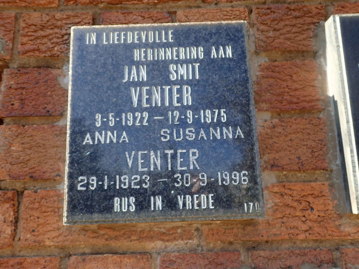 VENTER Jan Smit 1922-1975 &amp; Anna Susanna 1923-1996