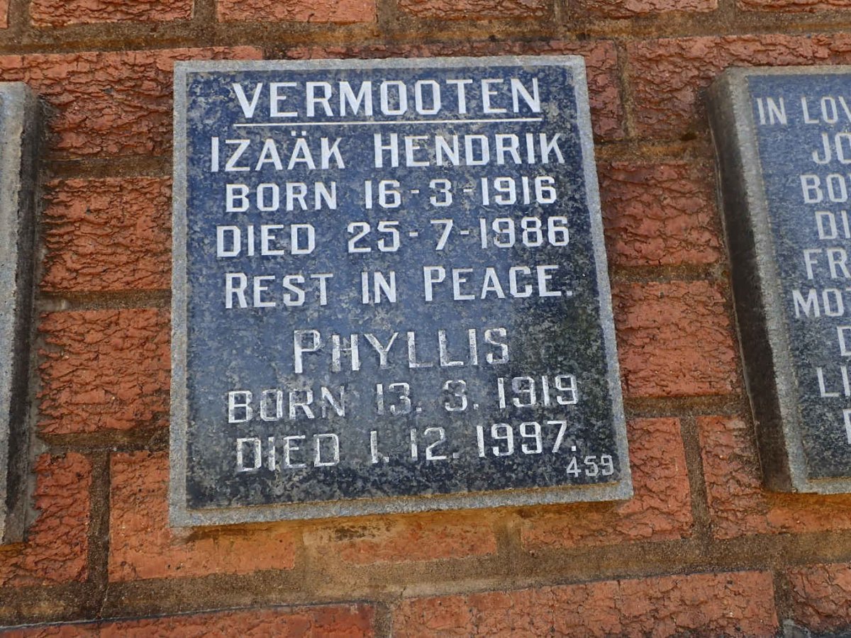 VERMOOTEN Izaäk Hendrik 1916-1986 &amp; Phyllis 1919-1997