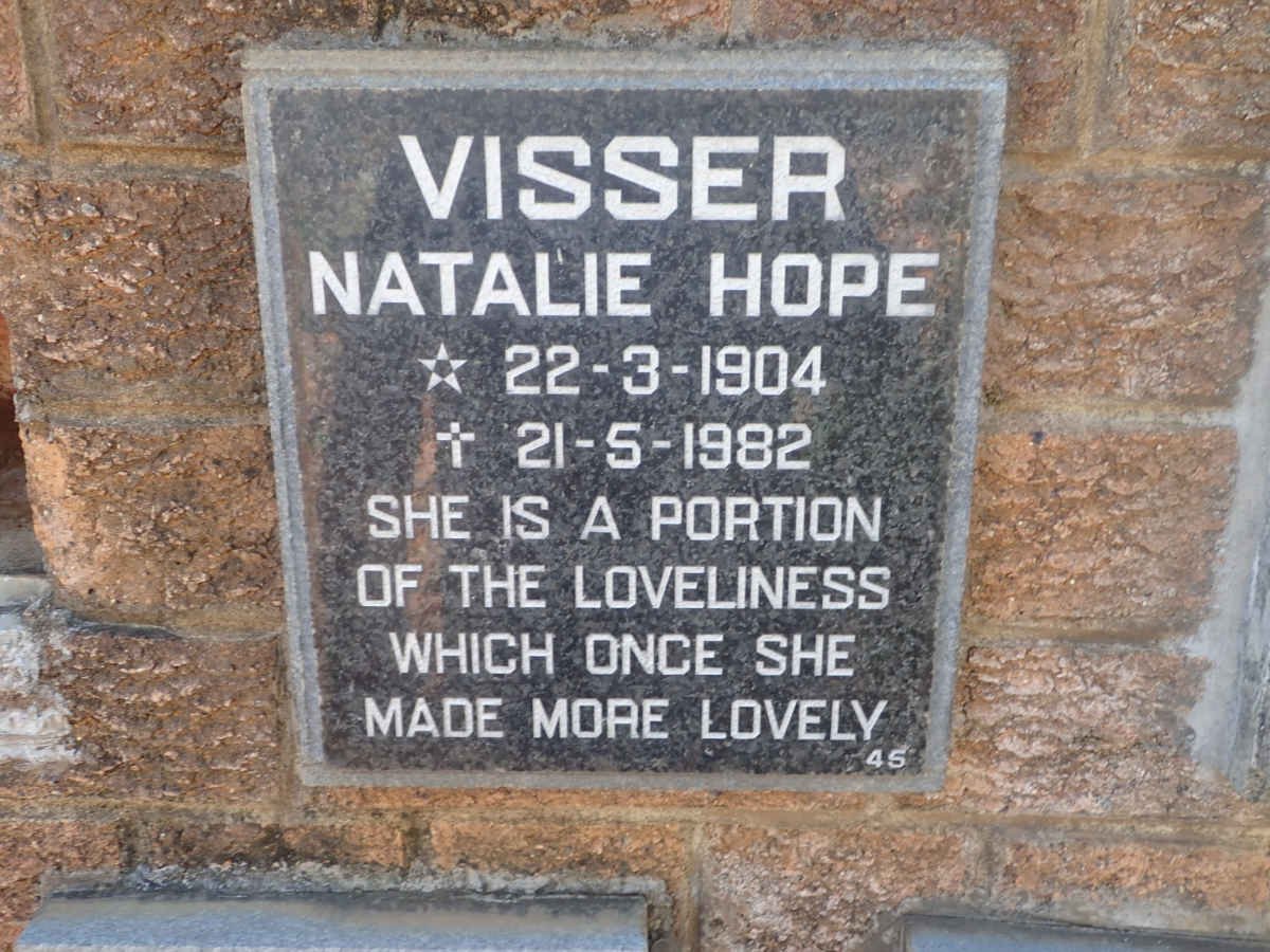 VISSER Natalie Hope 1904-1982