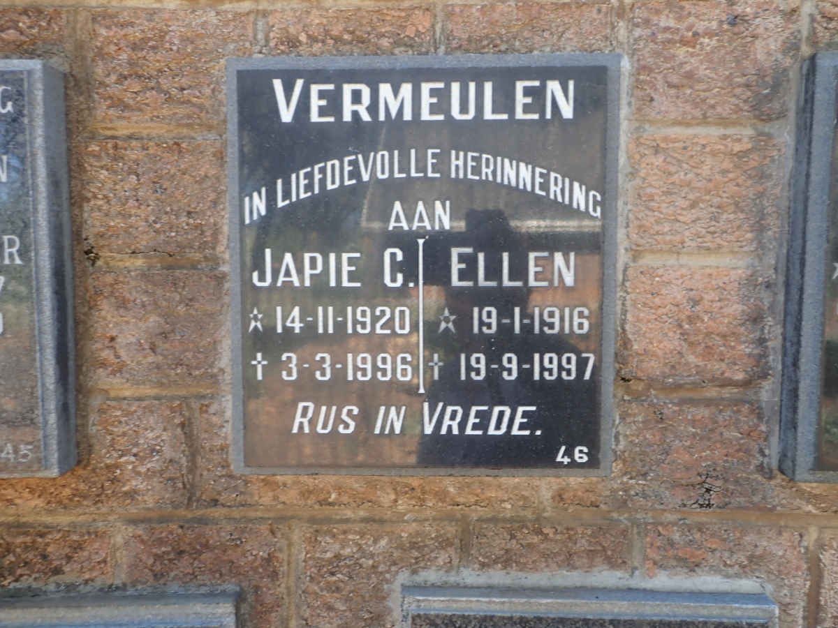 VERMEULEN Japie C. 1920-1996 &amp; Ellen 1916-1997
