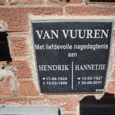 VUUREN Hendrik, van 1924-1998 &amp; Hannetjie 1927-2011