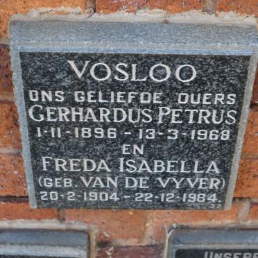 VOSLOO Gerhardus Petrus 1896-1968 &amp; Freda Isabella VAN DE VYVER 1904-1984