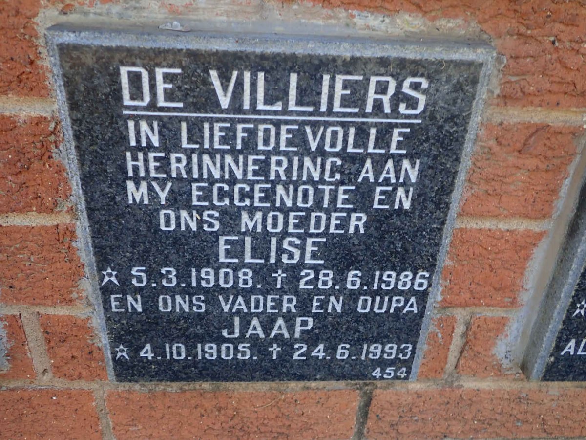 VILLIERS Jaap, de 1905-1993 &amp; Elise 1908-1986