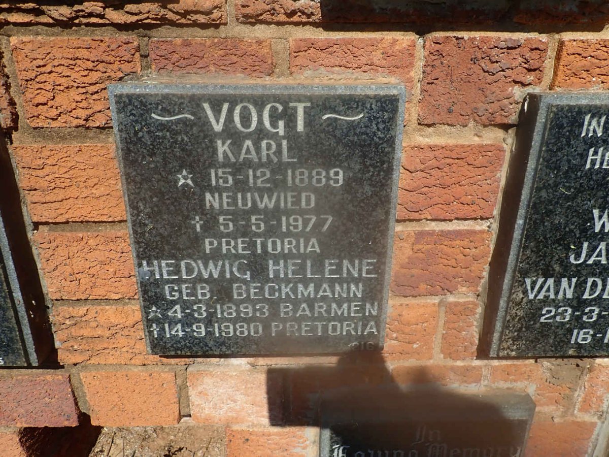 VOGT Karl 1889-1977 &amp; Hedwig Helene BECKMANN 1893-1980