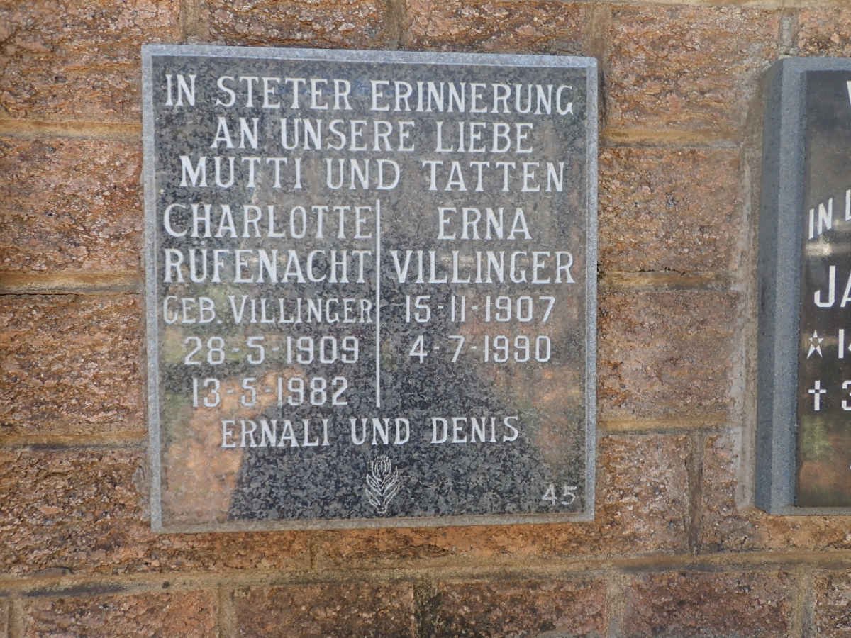 VILLINGER Erna 1907-1990 :: RUFENACHT Charlotte nee VILLINGER 1909-1982