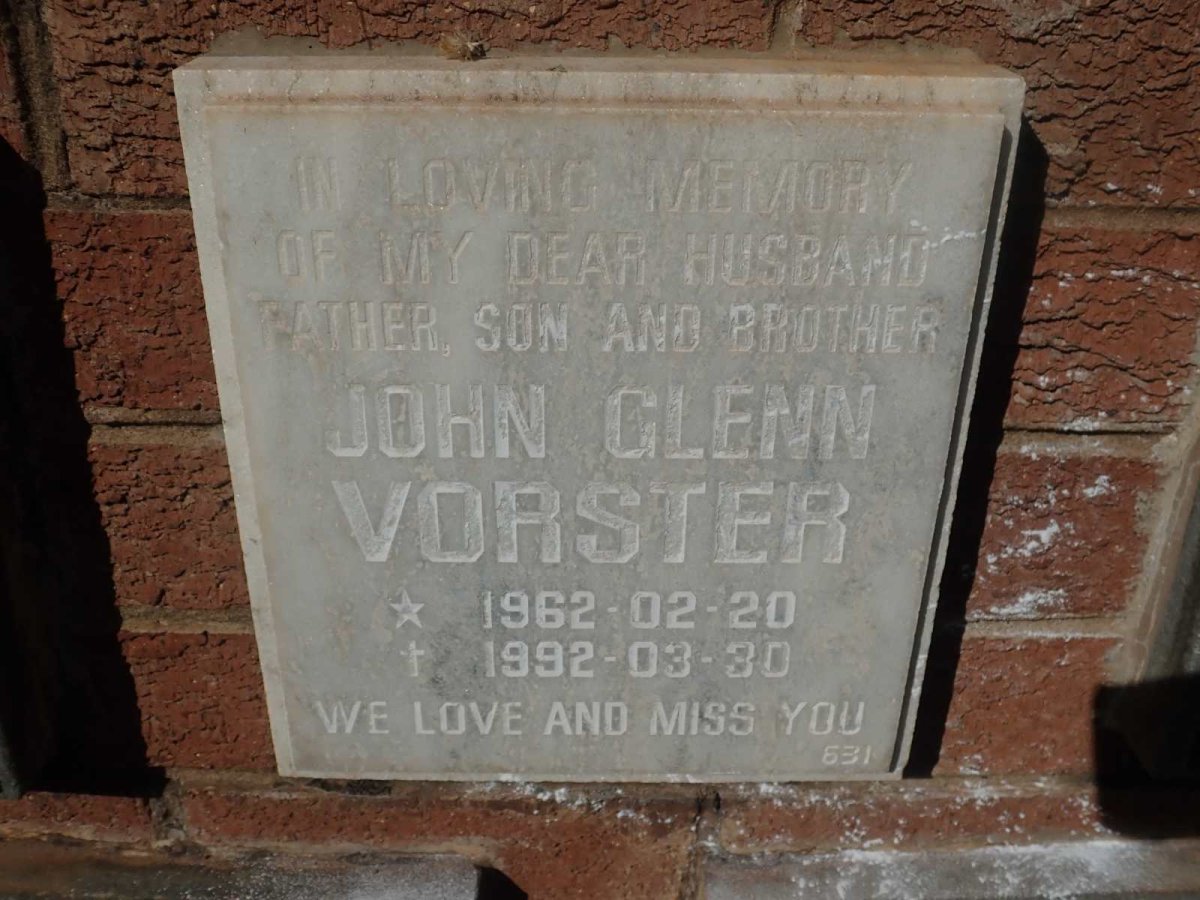 VORSTER John Glenn 1962-1992