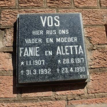 VOS Fanie 1907-1992 &amp; Aletta 1917-1990